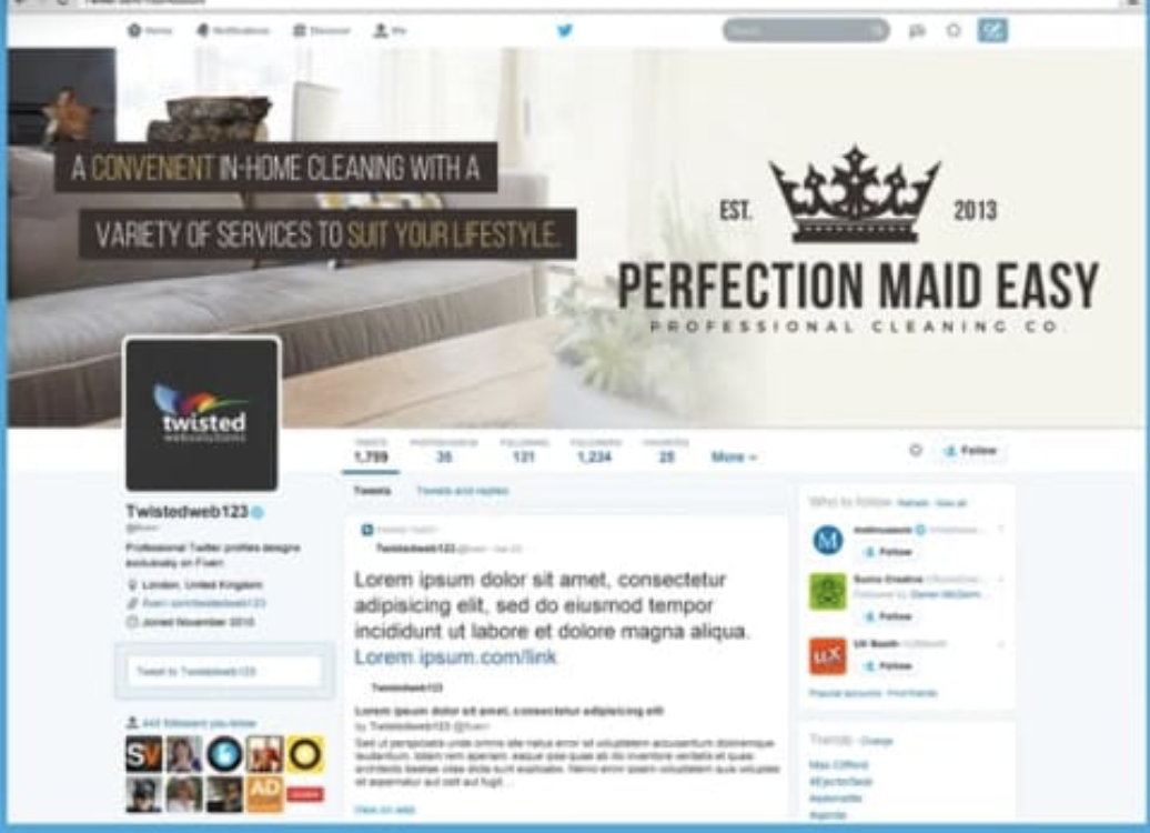 Twitter for business & graphic design linked to the website (u$D)